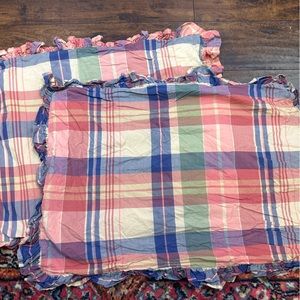 Eddie Bauer HOME cottage plaid pink navy green standard ruffled shams Set of 2